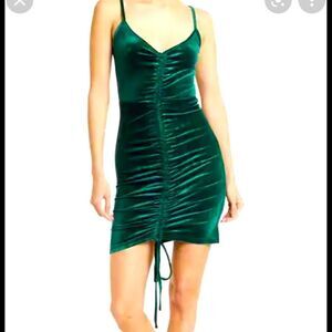 Area Stars Sexy Emerald Green Soft Velvet Sosi Tie Hem Ruched Mini Dress